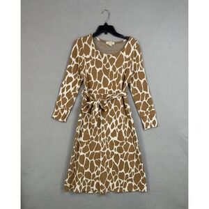 Astrid Sweater Dress Womens Small Brown Animal Print Belted Knit Midi Italy